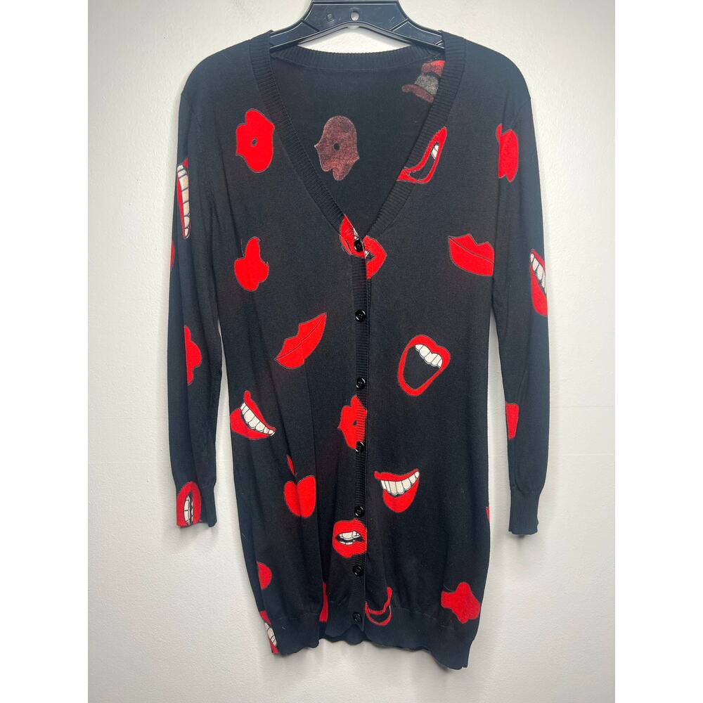 All Over‎ Lip Print Cardigan Sweater Button Front Kisses Mouth Valentine's Day